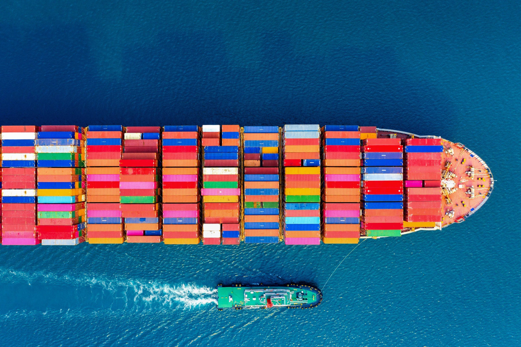 Aerial view of container cargo ship